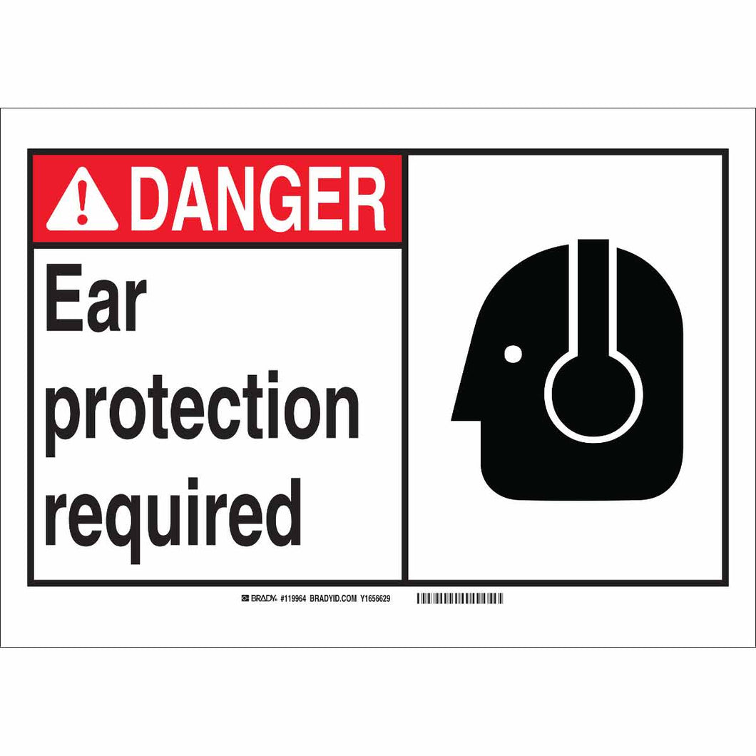 DANGER Ear Protection Required Sign, 10