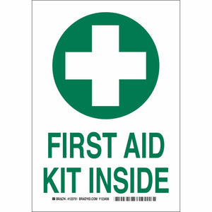 First Aid Kit Inside Sign, 10" H x 7" W x 0.006" D, Polyester