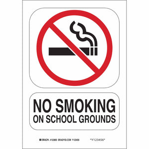 No Smoking On School Grounds Sign, 10" H x 7" W x 0.006" D, Polyester