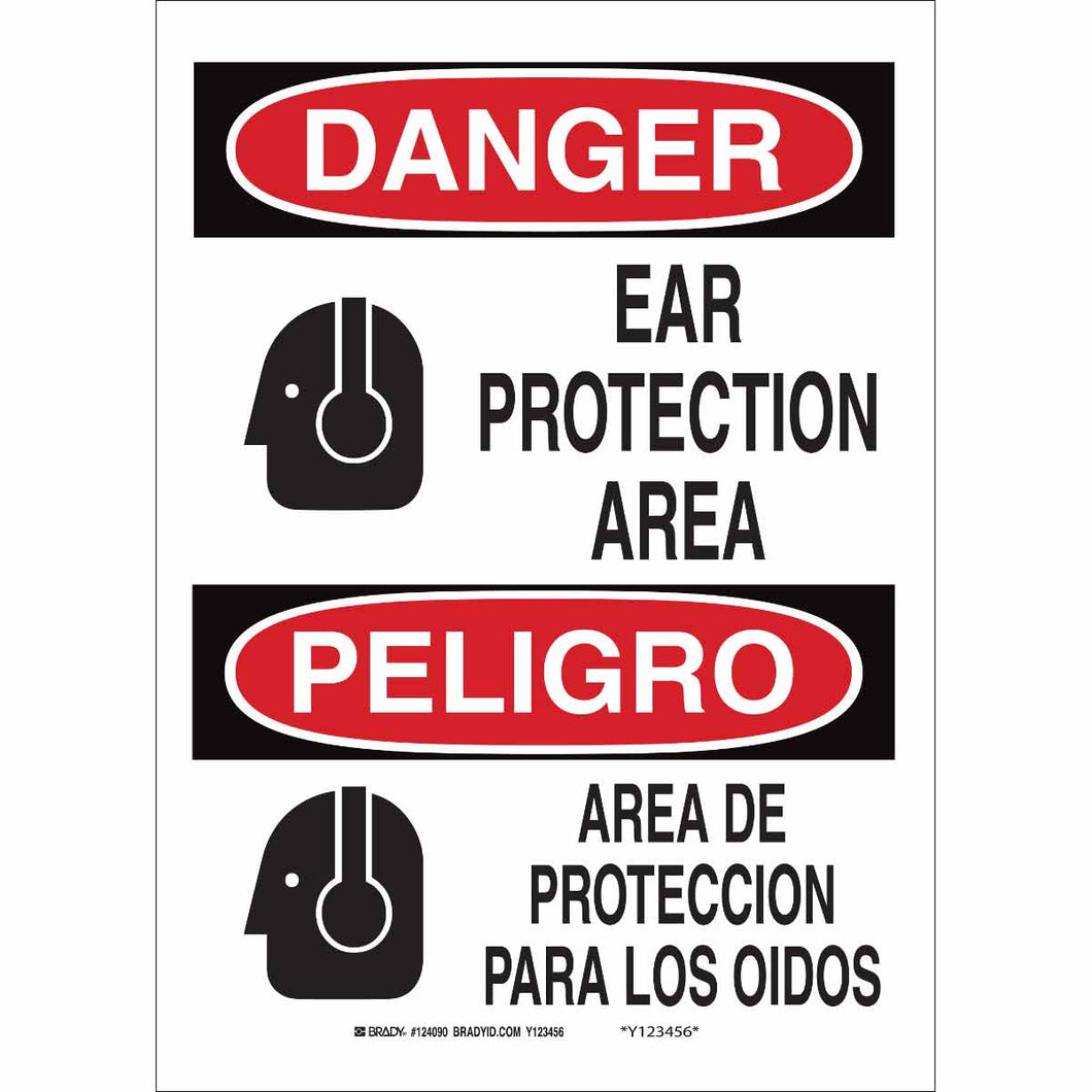 Bilingual DANGER Ear Protection Area Sign, 10