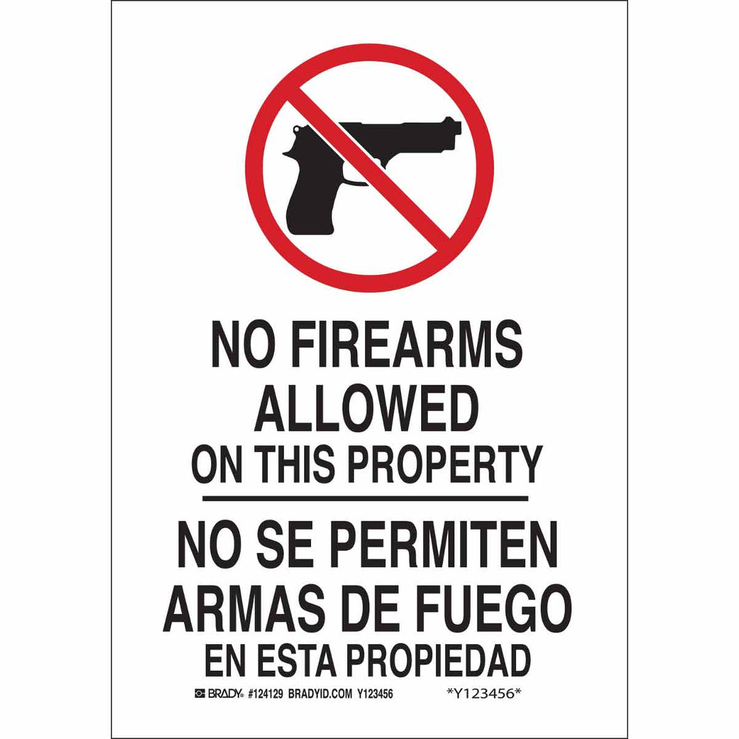 Bilingual No Firearms Allowed On This Property Sign, 10