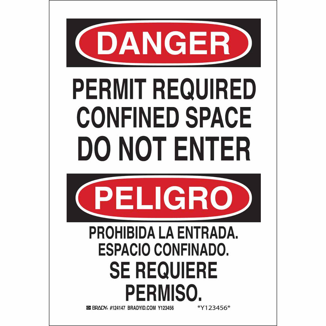 Bilingual DANGER Permit Required Confined Space Do Not Enter Sign, 10