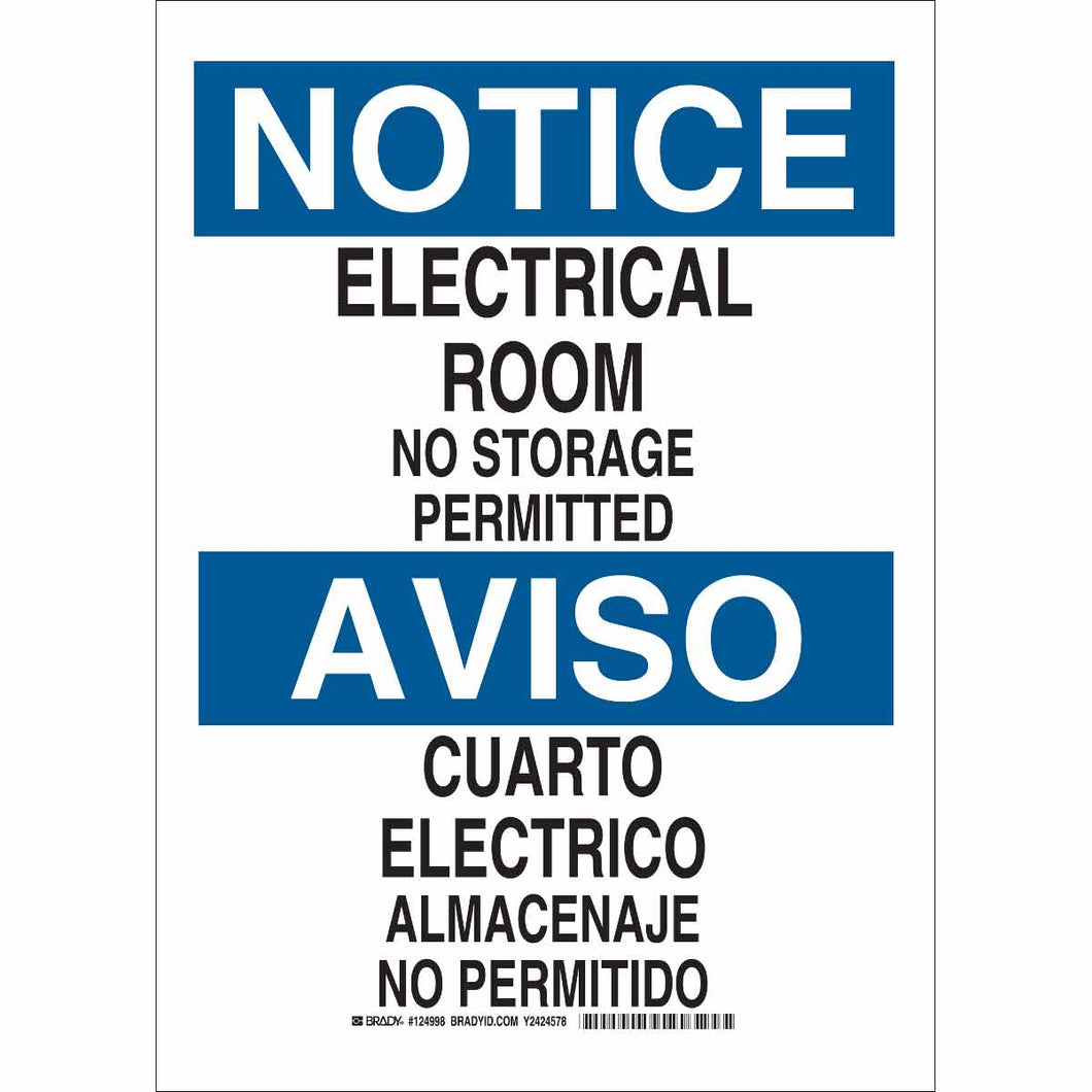 Bilingual NOTICE Electrical Room No Storage Permitted Sign, 10
