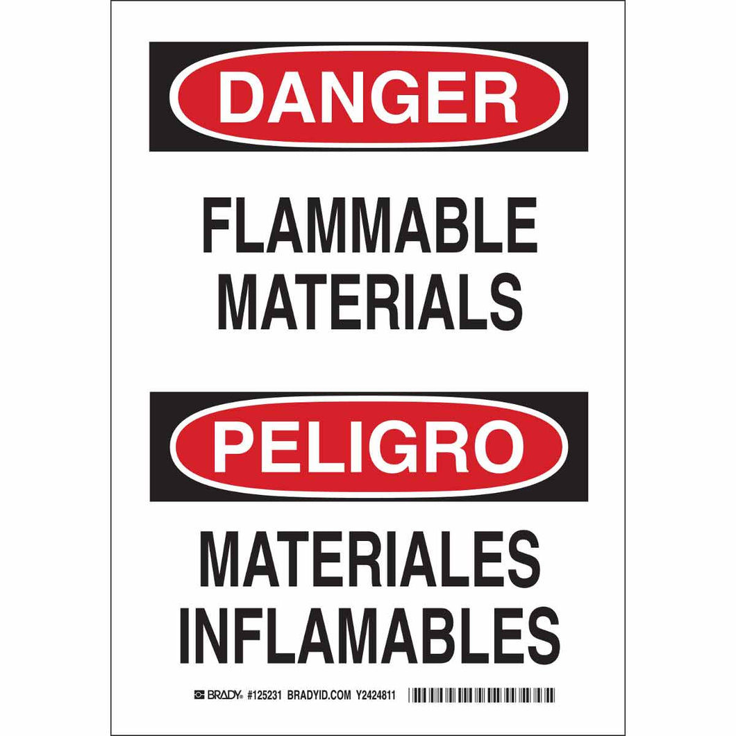 Bilingual DANGER Flammable Materials Sign, 10