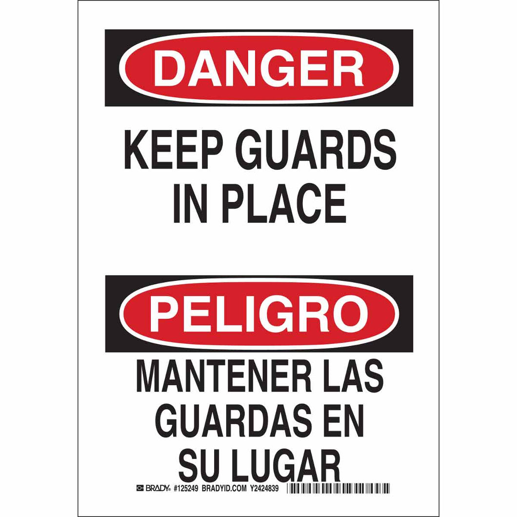 Bilingual DANGER Keep Guards In Place Sign, 10