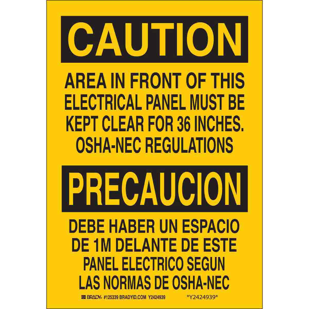 Bilingual CAUTION Area In Front Of This Electrical Panel Must Be Kept Clear For 36