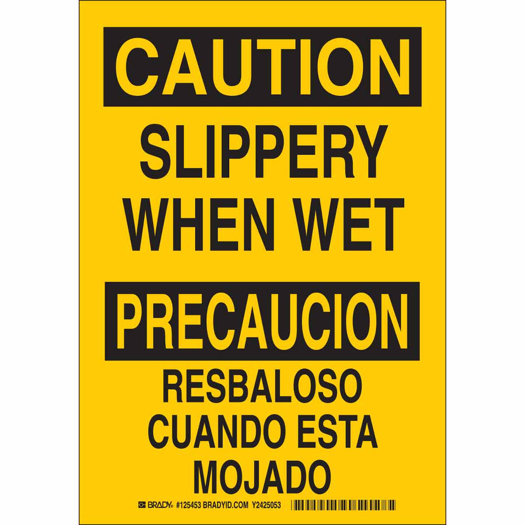 Bilingual CAUTION Slippery When Wet Sign, 10