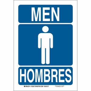 Bilingual Men Sign, 10" H x 7" W x 0.006" D, Polyester