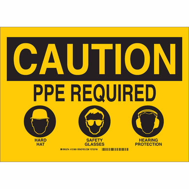 CAUTION PPE Required Hard Hat Safety Glasses Hearing Protection Sign, 10