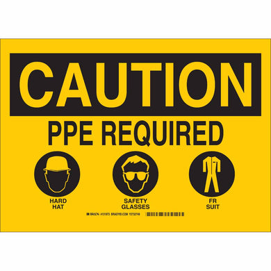 CAUTION PPE Required Hard Hat Safety Glasses Fr Suit Sign, 10