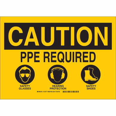 CAUTION PPE Required Safety Glasses Hearing Protection Safety Shoes Sign, 10