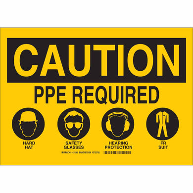 CAUTION PPE Required Hard Hat Safety Glasses Hearing Protection Fr Suit Sign, 10