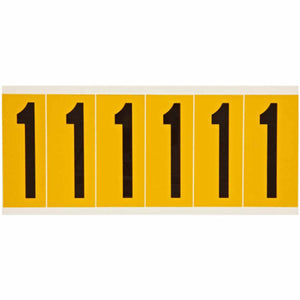 Outdoor Vinyl 3 in Black on Yellow Numbers 1 Card of 6 Labels