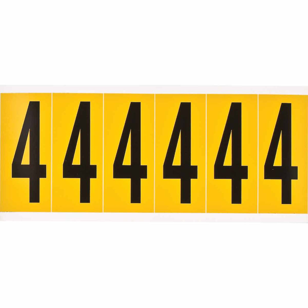 Outdoor Vinyl 3 in Black on Yellow Numbers 4 Card of 6 Labels