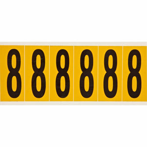 Outdoor Vinyl 3 in Black on Yellow Numbers 8 Card of 6 Labels