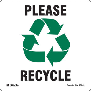 PLEASE RECYCLE, 5" H x 5" W, Green/Black on White, Pack of 5 Labels