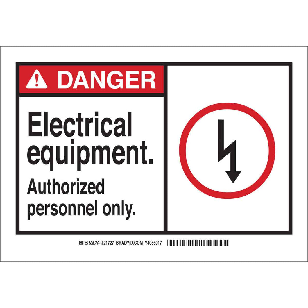 Danger Electrical Equipment. Authorized Personnel Only. Sign 5/Package