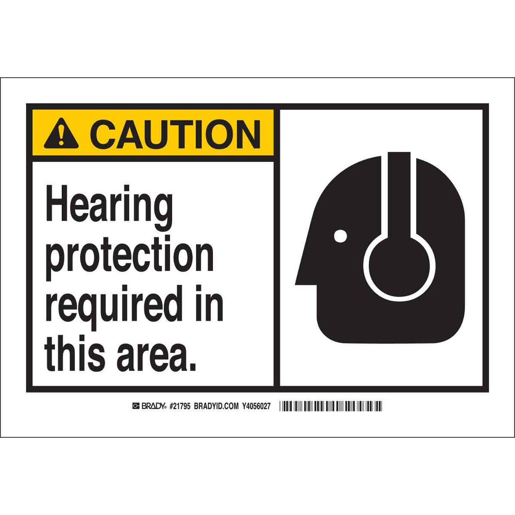 CAUTION Hearing Protection Required In This Area. w/Pictogram Sign 5/Package