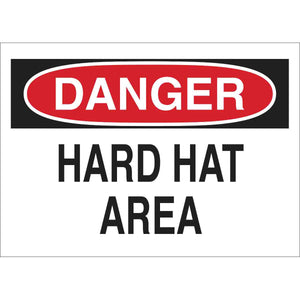 DANGER Hard Hat Area Sign, 7" H x 10" W x 0.006" D, Polyester