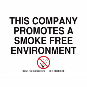 This Company Promotes A Smoke Free Environment Sign, 7" H x 10" W x 0.006" D, Polyester
