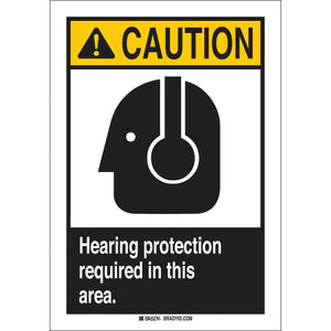 CAUTION Hearing Protection Required In This Area. Sign, 10" H x 7" W x 0.006" D, Polyester