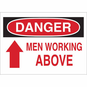 DANGER Men Working Above Sign, 7" H x 10" W x 0.006" D, Polyester