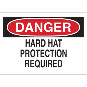 DANGER Hard Hat Protection Required Sign, 7" H x 10" W x 0.006" D, Polyester