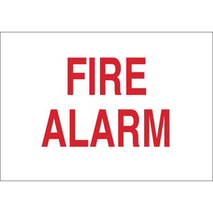 Fire Alarm Sign, 7" H x 10" W x 0.006" D, Red on White, Polyester