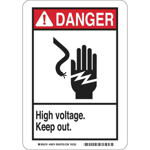 DANGER High Voltage. Keep Out. Sign, 10" H x 7" W x 0.006" D, Polyester