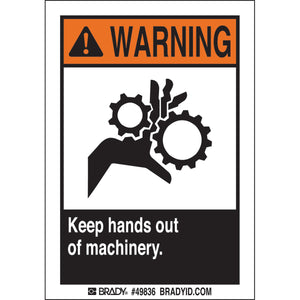Keep hands out, 0.006" D, Pack of 5 Labels