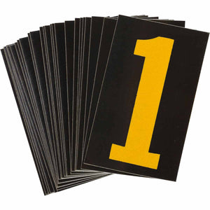 BradyLite 1.5 in Reflective Numbers Yellow on Black, 1 25/PK