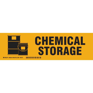 CHEMICAL STORAGE Label, Black on Yellow, 3.5" H x 12" W x 0.006" D