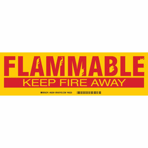 FLAMMABLE KEEP FIRE AWAY Label, Red on Yellow, 3.5" H x 12" W x 0.006" D