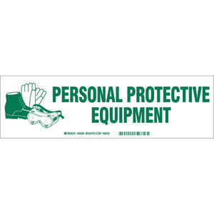 PERSONAL PROTECTIVE EQUIPMENT Label, Green on White, 3.5" H x 12" W x 0.006" D