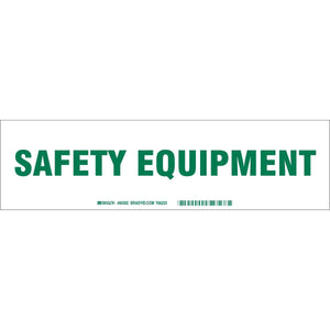 SAFETY EQUIPMENT Label, Green on White, 3.5" H x 12" W x 0.006" D
