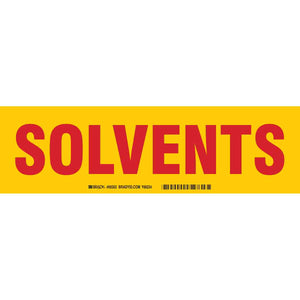 SOLVENTS Label, Red on Yellow, 3.5" H x 12" W x 0.006" D