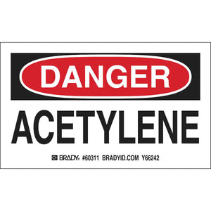 ACETYLENE Labels, 3" H x 5" W x 0.0038" D, Black/Red on White