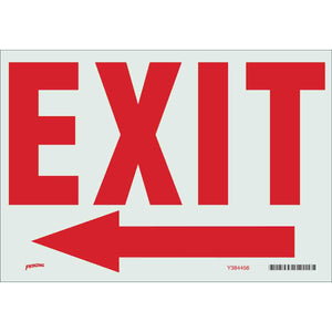 BradyGlo Exit With Left Arrow Sign, 7" H x 10" W x 0.008" D, Polyester