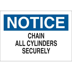 NOTICE Chain All Cylinders Securely Sign, 7" H x 10" W x 0.006" D, Polyester