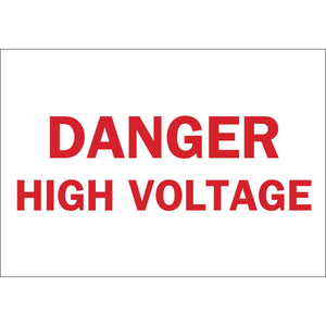DANGER High Voltage Sign, 7" H x 10" W x 0.006" D, Polyester, Red on White