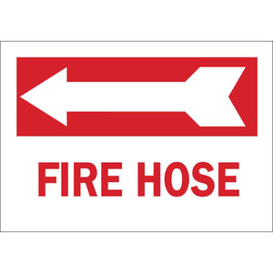 Fire Hose Sign, 7" H x 10" W x 0.006" D, Red on White, Polyester