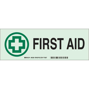 BradyGlo First Aid Sign, 5" H x 14" W x 0.008" D, Polyester
