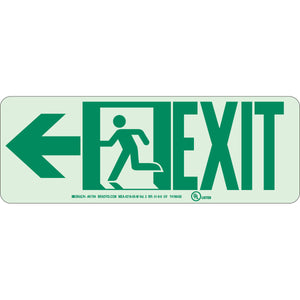 BradyGlo Exit Sign With Running Man, 5" H x 14" W x 0.0096" D, Arrow Direction: Left