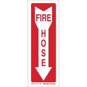 Fire Hose Sign, 14" H x 5" W x 0.006" D, White on Red, Polyester