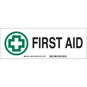 First Aid Sign, 3.5" H x 10" W x 0.006" D, Polyester