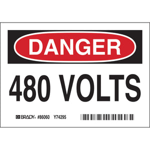 480 VOLTS (5/Package), 3.5" H x 5" W x 0.006" D, Black/Red on White