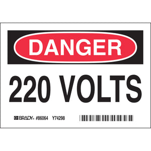 220 VOLTS, 3.5" H x 5" W x 0.006" D, Pack of 5 Labels