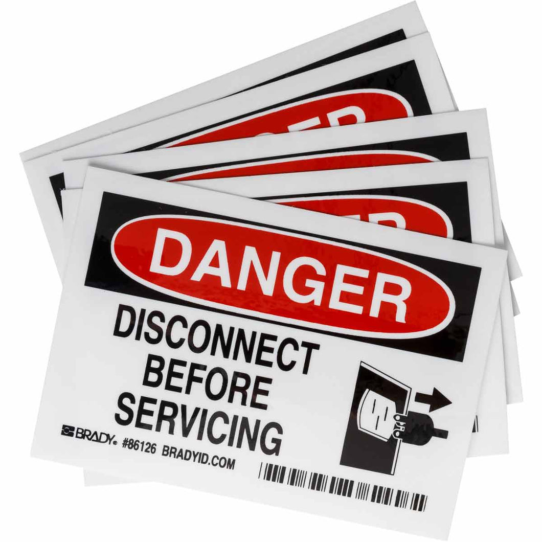 DANGER Disconnect Before Servicing (5/Package) Sign, 3.5