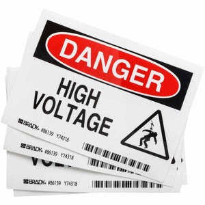 Danger High Voltage, 3.5" H x 5" W x 0.006" D, Polyester, (5/Package)