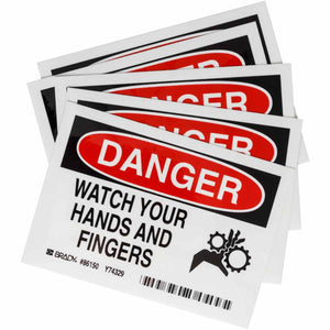 Danger Watch Your Hands and Fingers, 3.5" H x 5" W x 0.006" D, Polyester, (5/Package)